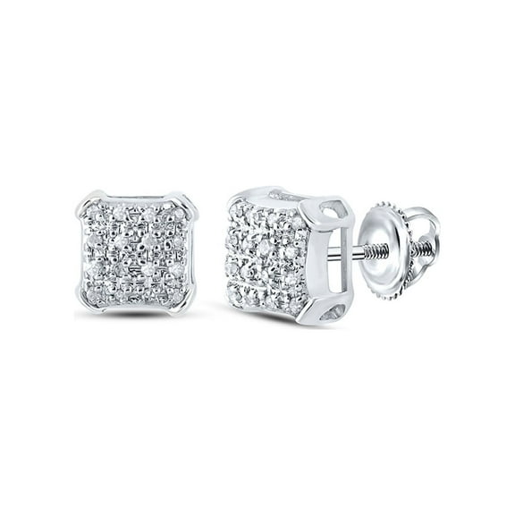 Macey Worldwide Jewelry 10k White Gold Mens Diamond Square Earrings 1/10 Ctw