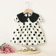 thumbnail image 2 of Baby Girl Dress with Collar Vintage Polka Dots Print Puff Short Sleeve Toddler Cute Summer Outfits (18 Months, Black), 2 of 3