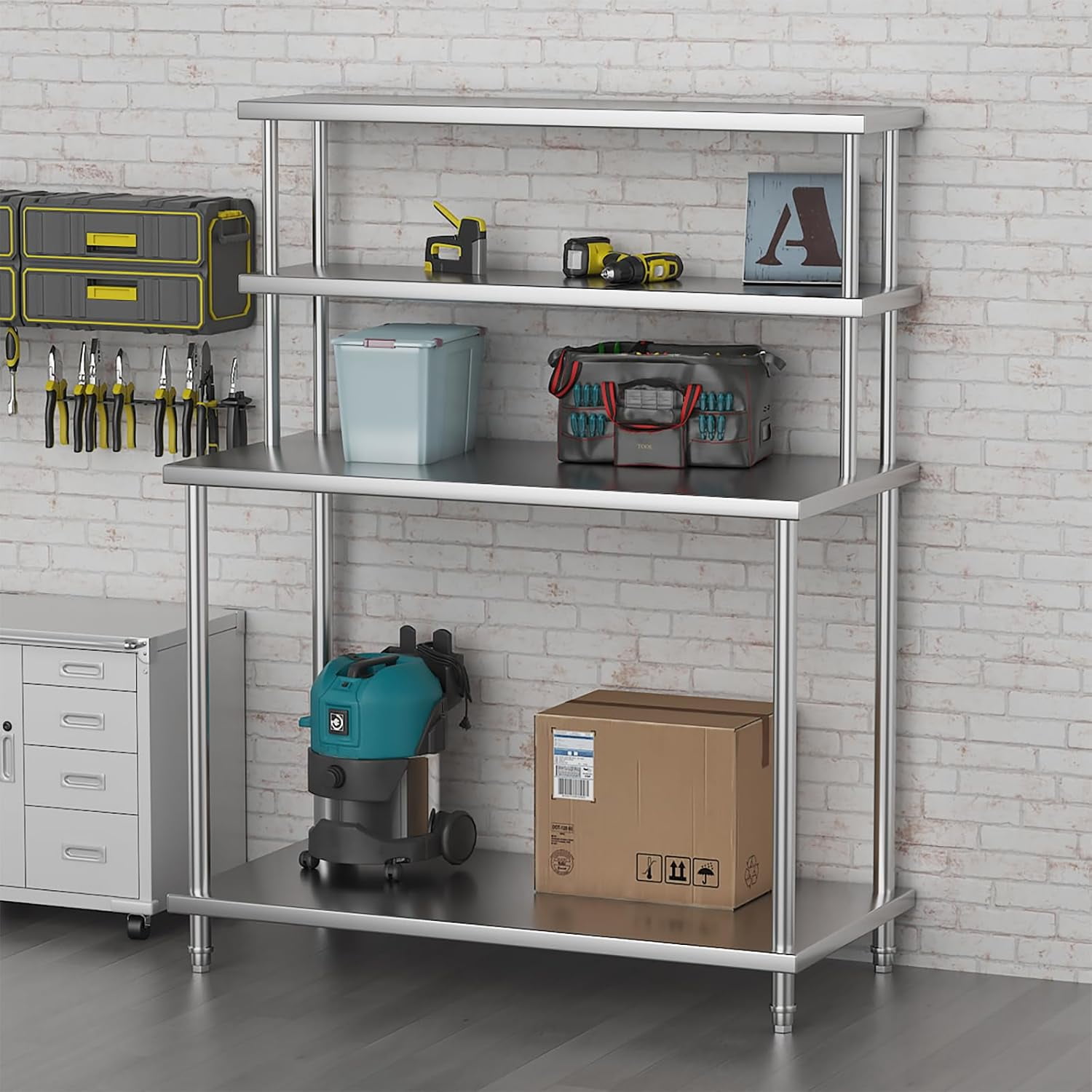 Stainless Steel Double Overshelf, Commercial 2-Tier Adjustable Shelves, Double Deck Overshelf for Prep & Work Table In Restaurant, Kitchen and Home, 48" x 24"
