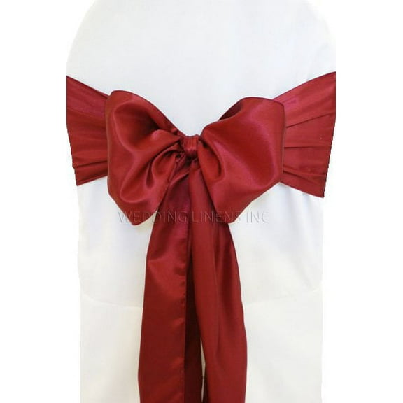 Wedding Linens Inc. (10pcs) 8" x 108" Satin Chair Sashes Chair Sash Bow ties for Wedding Party Catering Banquet Decoration Events - Burgundy