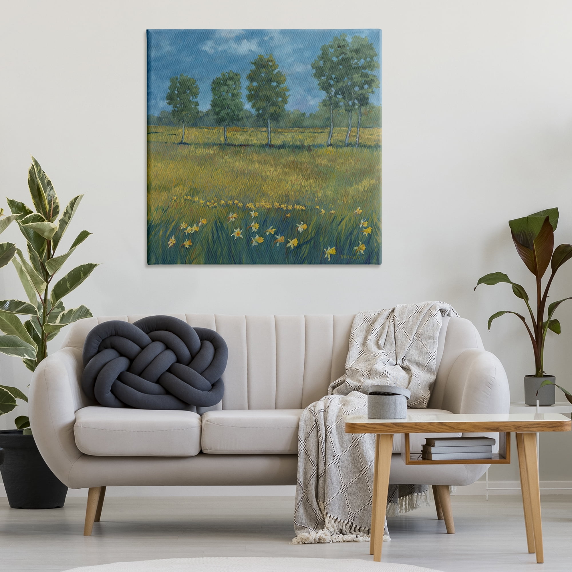 Stupell Industries Meadow with Daffodils Landscape & Nature Painting Wrapped Canvas Art Print Wall Art, 36 x 36
