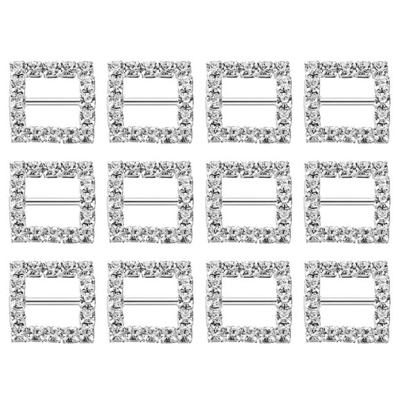 Uxcell Square Rhinestone Ribbon Buckle, 12Pcs 15mm Copper Rhinestone Crystal Ribbon Buckle for DIY Craft, Silver White