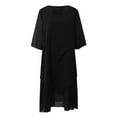 thumbnail image 4 of QHFBli Women's Chiffon Dresses 3/4 Bell Sleeve Crewneck Tiered Layered Flowy Dress Party Wedding Outfits, 4 of 6