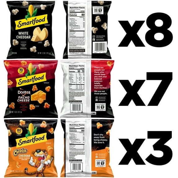 Smartfood Flavored Popcorn 3 Flavor Variety Pack Snack Chips, 0.5 oz Bags, 18 Count Multipack  (2 pack)