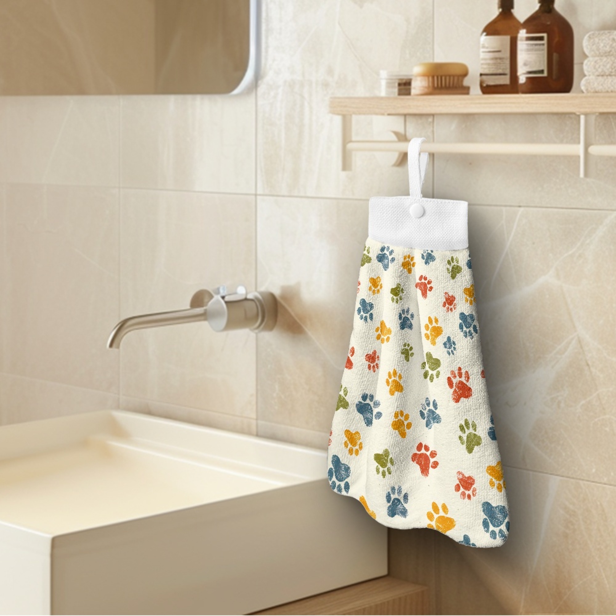 SEANATIVE Dog Paw Print Hanging Hand Towels for Kitchen Quick Dry Bathroom Hand Towels Set of 3 Tie Towel for Wiping Hands Fast Drying Hang Towel for Wiping Hands Cleaning Dishes or Countertops