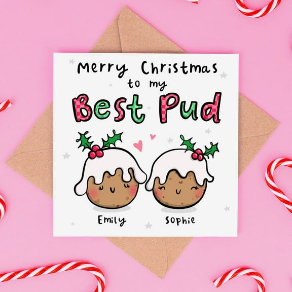 Christmas Card for Best Friend – Adorable "Best Pud" Design with Personalization – Perfect Holiday Greeting Card for Friends and Loved Ones