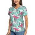 thumbnail image 2 of Vsdgher Flamingo Women Shirts V Neck Short Sleeve Tops T-Shirt Basic Tees, S to 3XLSmall, 2 of 5