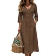 thumbnail image 2 of Edvintorg Midi Dresses for Women Vacation Casual 3/4 Sleeve Button Down Dress Fashion Clothing Womens Sundresses with Pockets, 2 of 7