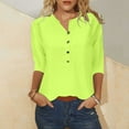 thumbnail image 3 of SEAOPEN 3/4 Length Sleeve Women Tops Button Down Shirts Solid Casual Three Quarter Blouse Mint Green,L, 3 of 4