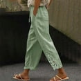 thumbnail image 4 of BKQCNKM Linen Pants Women, High Waisted Pants for Women, Drawstring Pants Women, Vacation Outfits for Women, Eyelet Pants for Women, Green XXL, 4 of 7