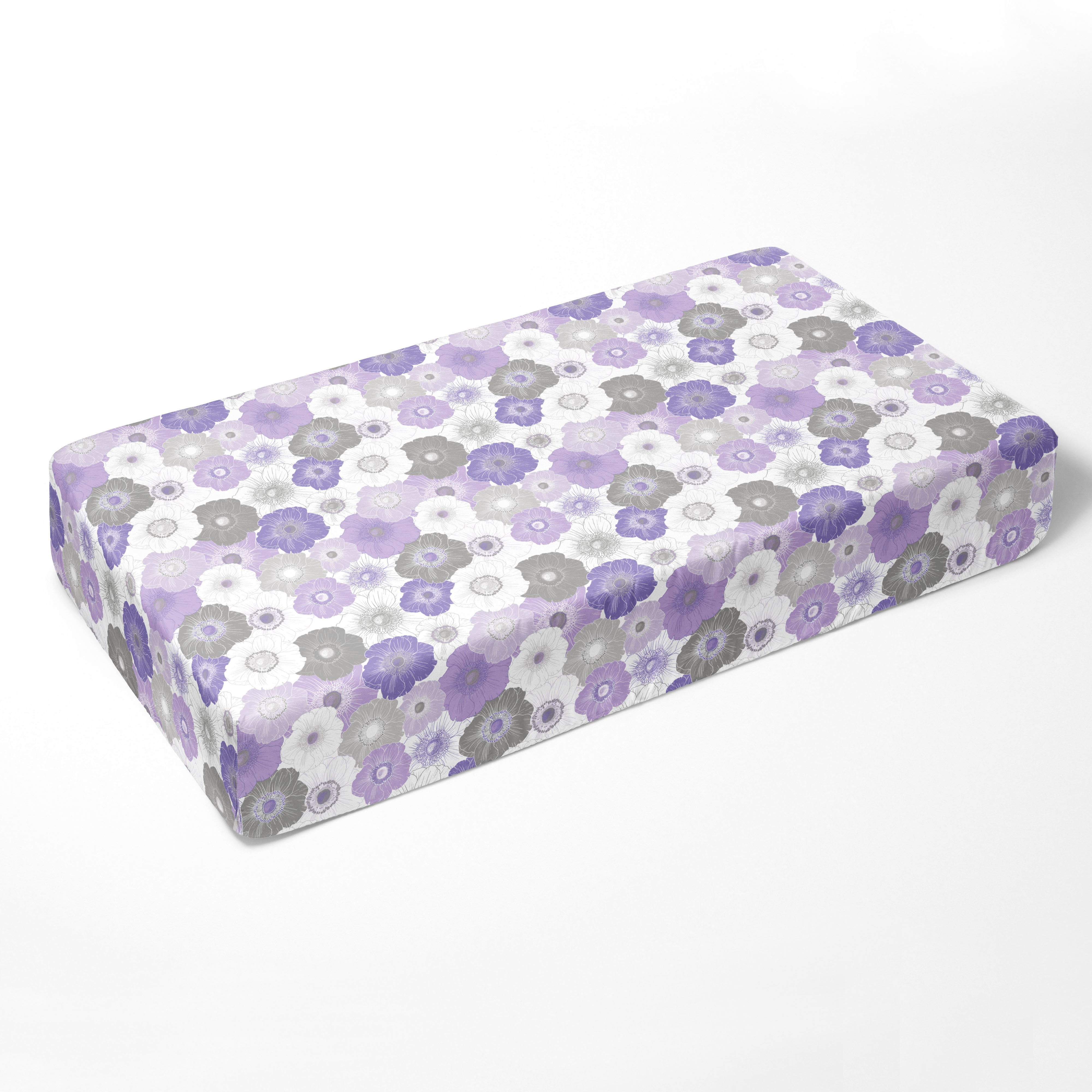 Bacati - Crib or Toddler Bed Fitted Sheet, Watercolor Flowers Purple Gray