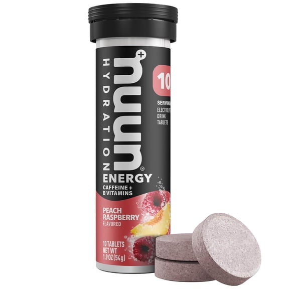 Nuun Energy Caffeine B Vitamins Electrolyte Hydration Tablets, Peach Raspberry, 10-Count Tube