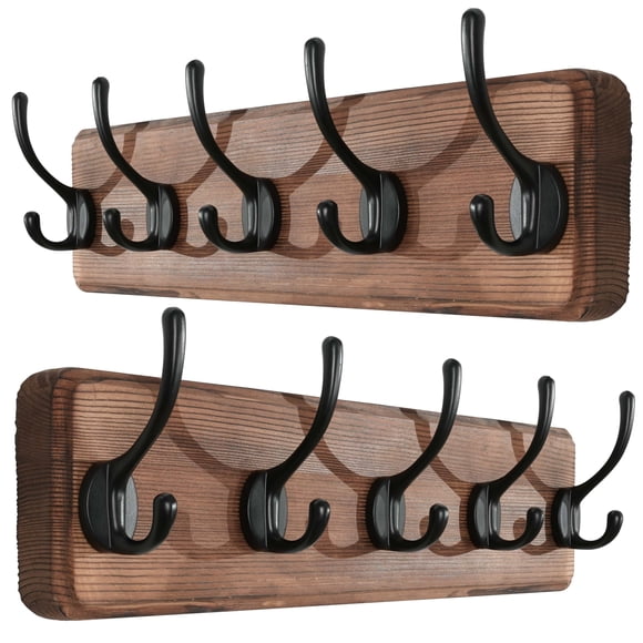 SKOLOO Rustic Large Wall Mounted Coat Rack, Case of 2, Pine Real Wood Plank Wall Coat Rack Hook, Farmhouse Coat Hanger Wall Mount for Hanging Backpac