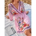 thumbnail image 6 of Women'S V-Neck Floral Print Bell Sleeve Elastic Waist Dress Casual Mini Dress Pink S, 6 of 9