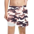 thumbnail image 4 of FINALGANG Boys Kids Camouflage Print Shorts Elastic Waist Drawstring Quick Dry Beach Shorts With Inner Lining For Summer Surfing Swimming Daily Wear Brown 8T=140, 4 of 4
