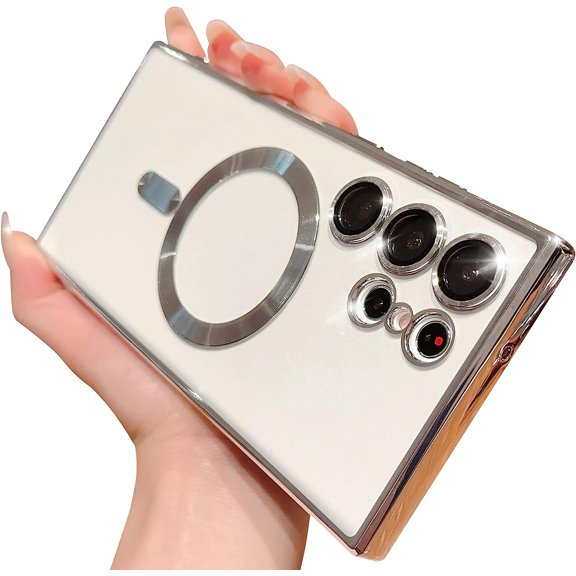 Compatible with Samsung Galaxy S23 Ultra 5G Case Magsafe 6.8 Inch, Clear Camera Lens Protector Full Camera Lens Protection Magnetic Case Cover-Silve