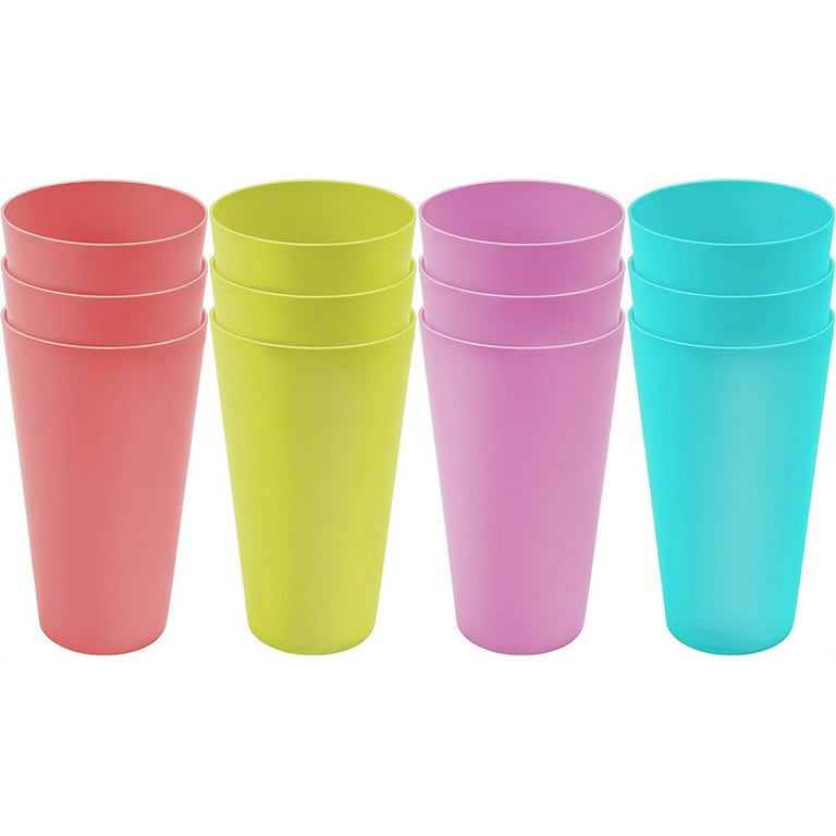 Chainplus Kids Cups - Set of 12 Reusable Plastic Cups- 9 oz Drinking Cups  for Kids - BPA Free Cups Top Rack Dishwasher Safe Cups - Assorted Colored