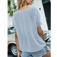 thumbnail image 2 of LoyisViDion Women Casual Solid Tops Short Sleeve V-Neck Lace T-Shirt Blouse Blue 12(XXL), 2 of 5