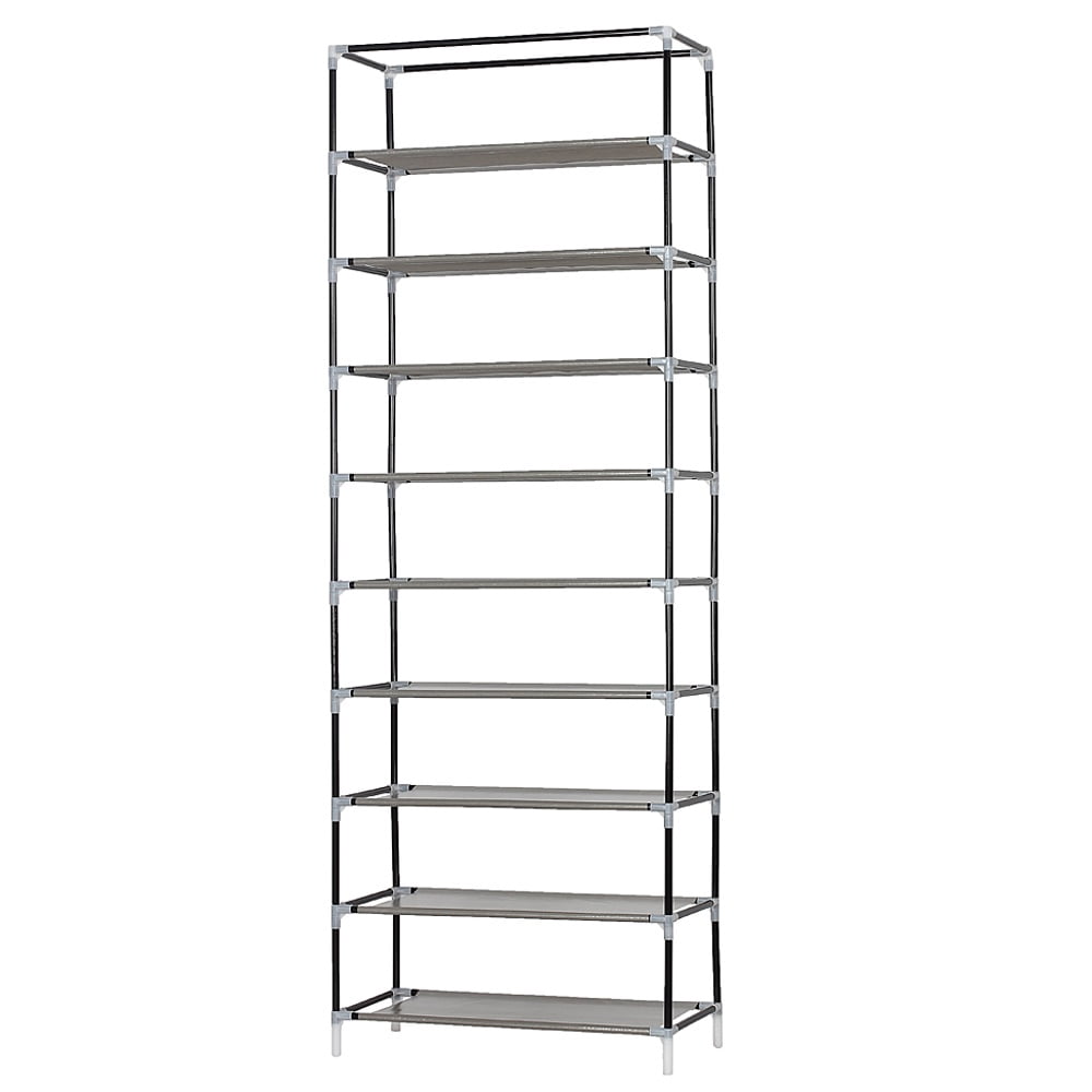 Shoes Rack with Cover, paproos 10 Tier Shoes Organizer, Fabric Sneaker Rack with Dustproof Nonwoven Fabric Cover, Room-saving Shoe Storage Cabinet for Entryway, Free Standing Tall Shoe Holder, Purple
