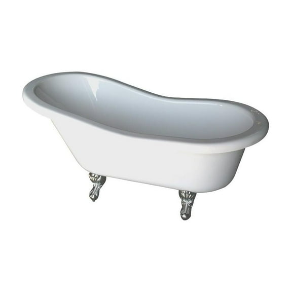 Zen Zone Acrylic Slipper Tub - 60" Freestanding Bathtub with Claw Feet & Overflow
