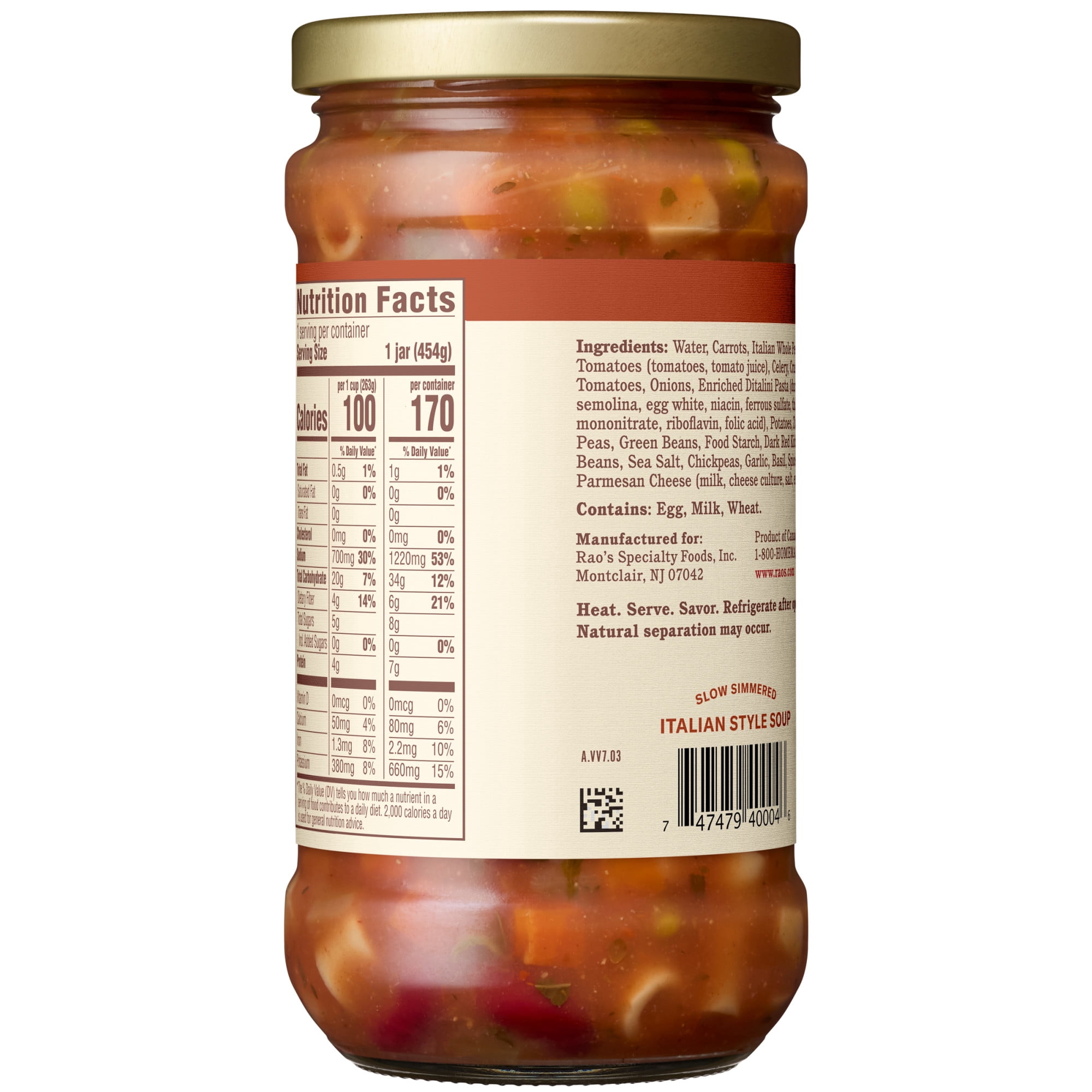 (3 pack) Rao’s Made for Home Vegetable Minestrone Soup, 16 oz