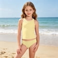 thumbnail image 4 of SGMVNU Girl Tankini Swimsuits with Shorts Tropical Print Two Piece Bathing Suit Adjustable Straps Padded Swimwear (Size 8-9 Years, ww1-Light Yellow), 4 of 4
