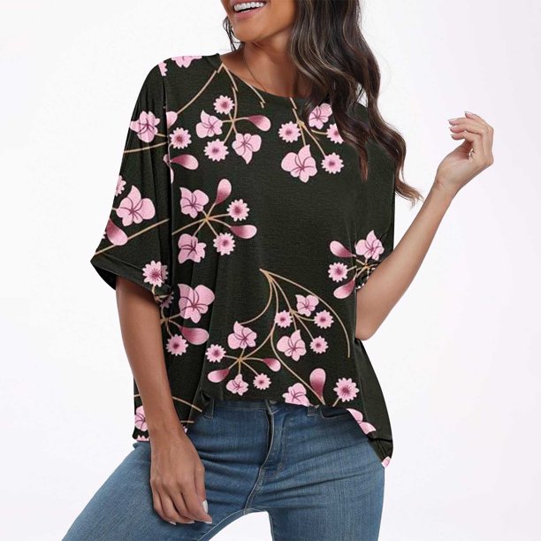Fiudx Ofertas Del Día Blusa Holgada con Estampado de Manga Corta Informal a La Moda para Mujer