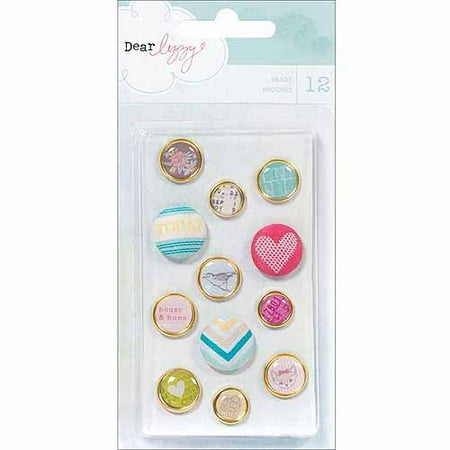 Dear Lizzy 5th & Frolic Fabric & Epoxy Brads, 12/pkg