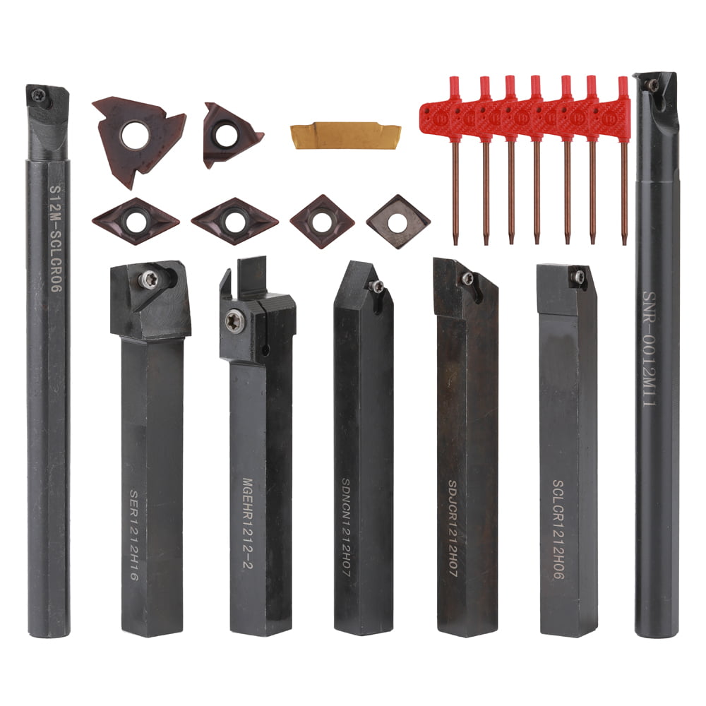 7 Set 10mm Shank Lathe Turning Tool Holder Boring Bar Carbide Insert Kits
