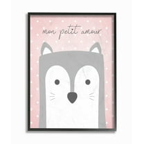 The Kids Room By Stupell Mon Petit Amour Grey Fox with Pink Polka dots Framed Texturized Art