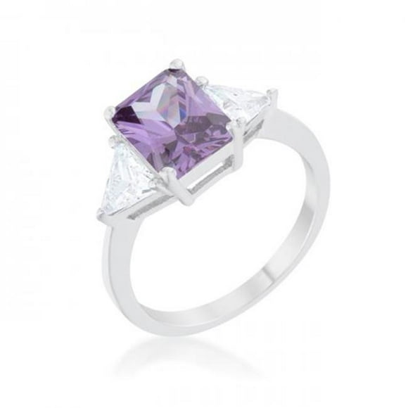 Icon Bijoux R08451R-C20-08 Classic Rhodium Engagement Ring, Amethyst - Size 8
