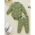 thumbnail image 2 of FAROOT Ribbed Sun Print Long Sleeve Round Neck Bodysuit + Trousers with Bow, 2 of 8