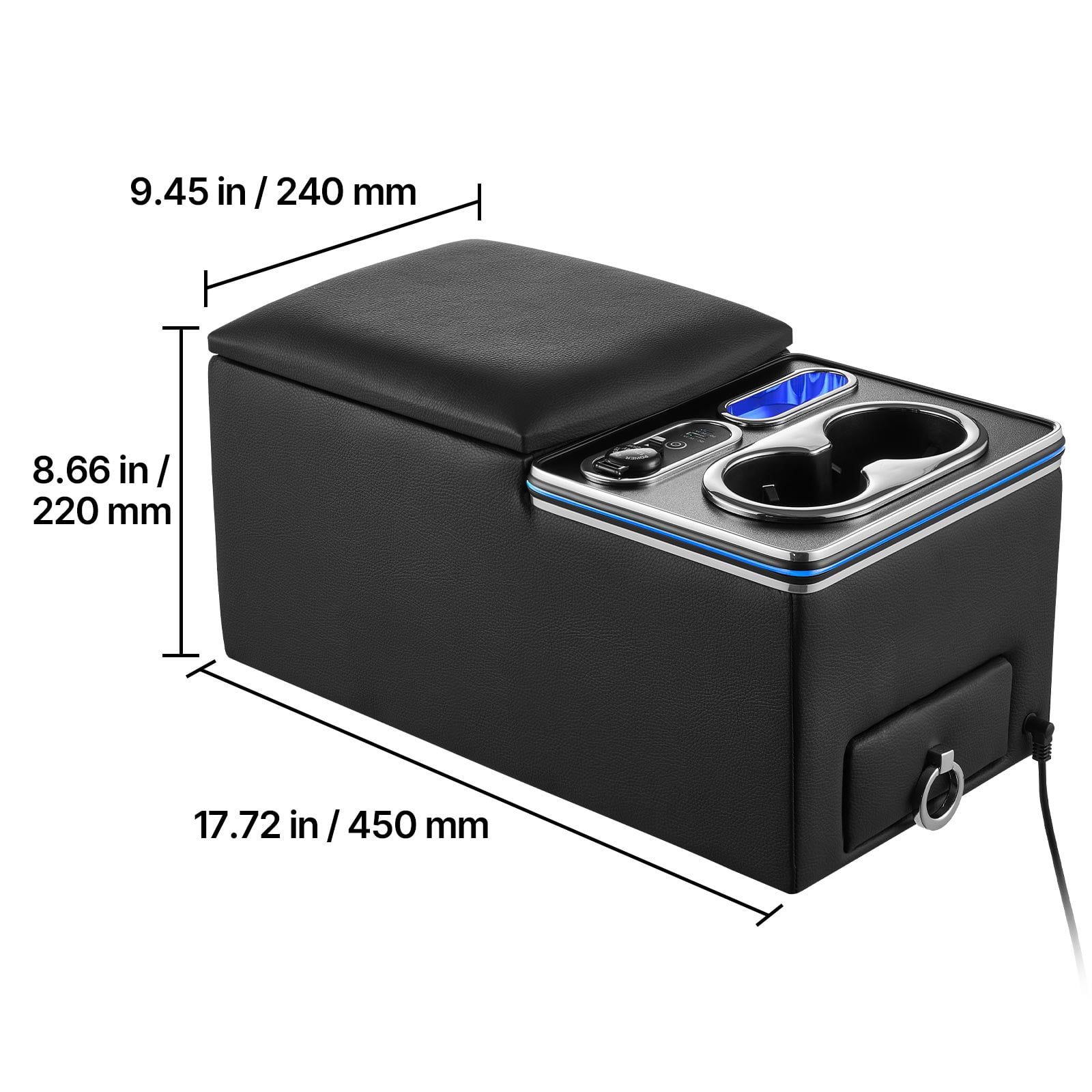 KFFKFF Universal Rear Bench Seat Center Console with Multi-Color Ambient Lighting, USB/Type-C/Cigarette Lighter Charging Ports, Back Seat Organizer with Cup and Phone Holders for MPV, Sedan, SUV