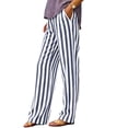 thumbnail image 5 of hlysgo Women's Striped Print Trousers Casual High Waist Fashion Pants Summer Loose Wide Leg Pant with Pockets Navy,L, 5 of 6