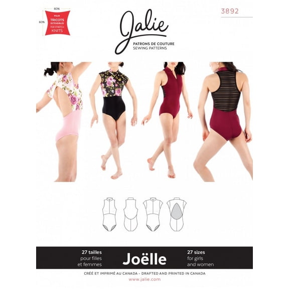 Jalie Sewing Pattern 3892 Joelle Half Zip Leotards Kids, Teenagers, Women