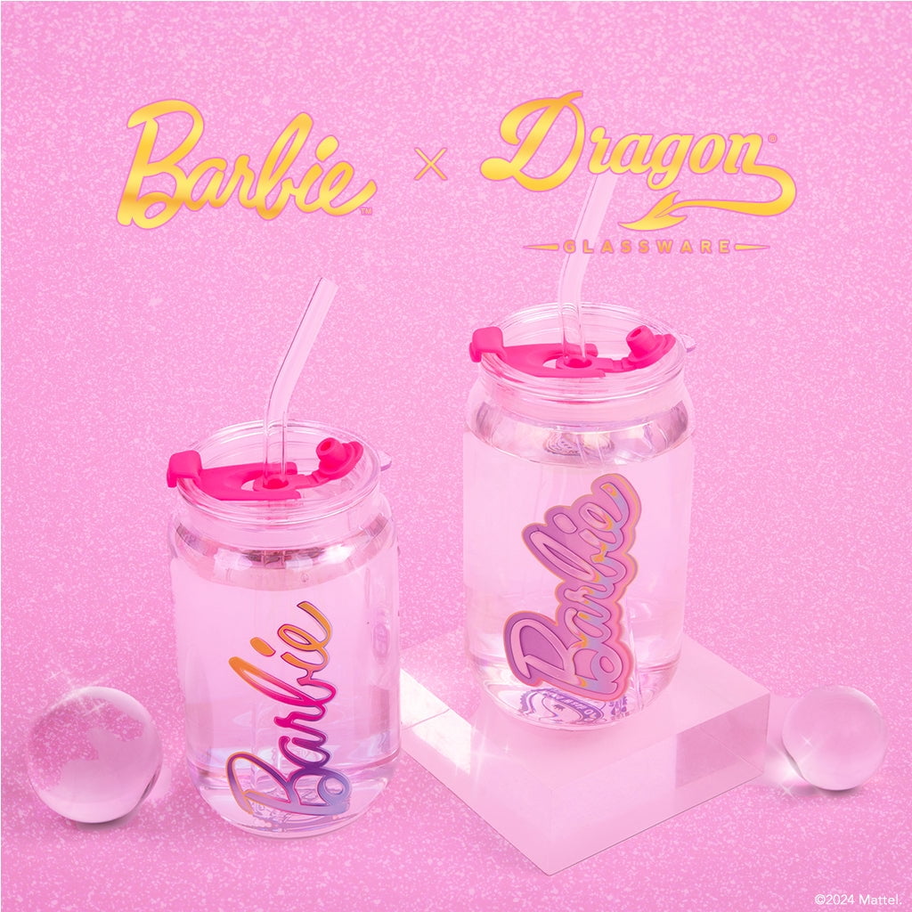 Barbie x Dragon Glassware 16 oz Barbie Logo in Two Styles Drinking