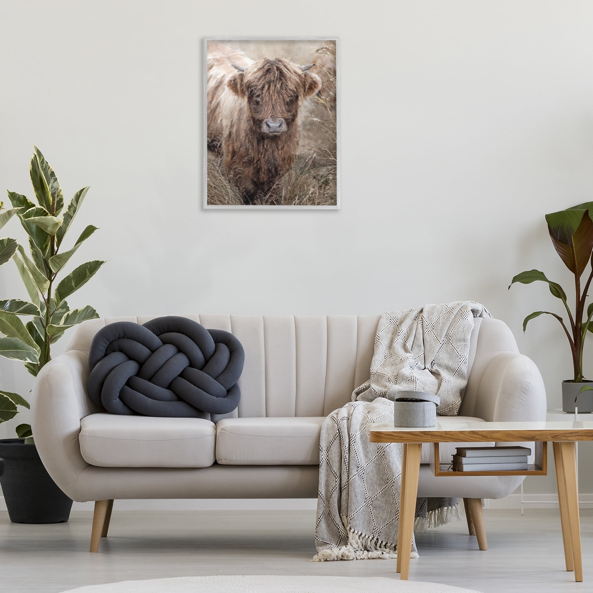 Stupell Industries Baby Cattle with Reeds Animals & Insects Painting Gray Framed Art Print Wall Art, 24 x 30