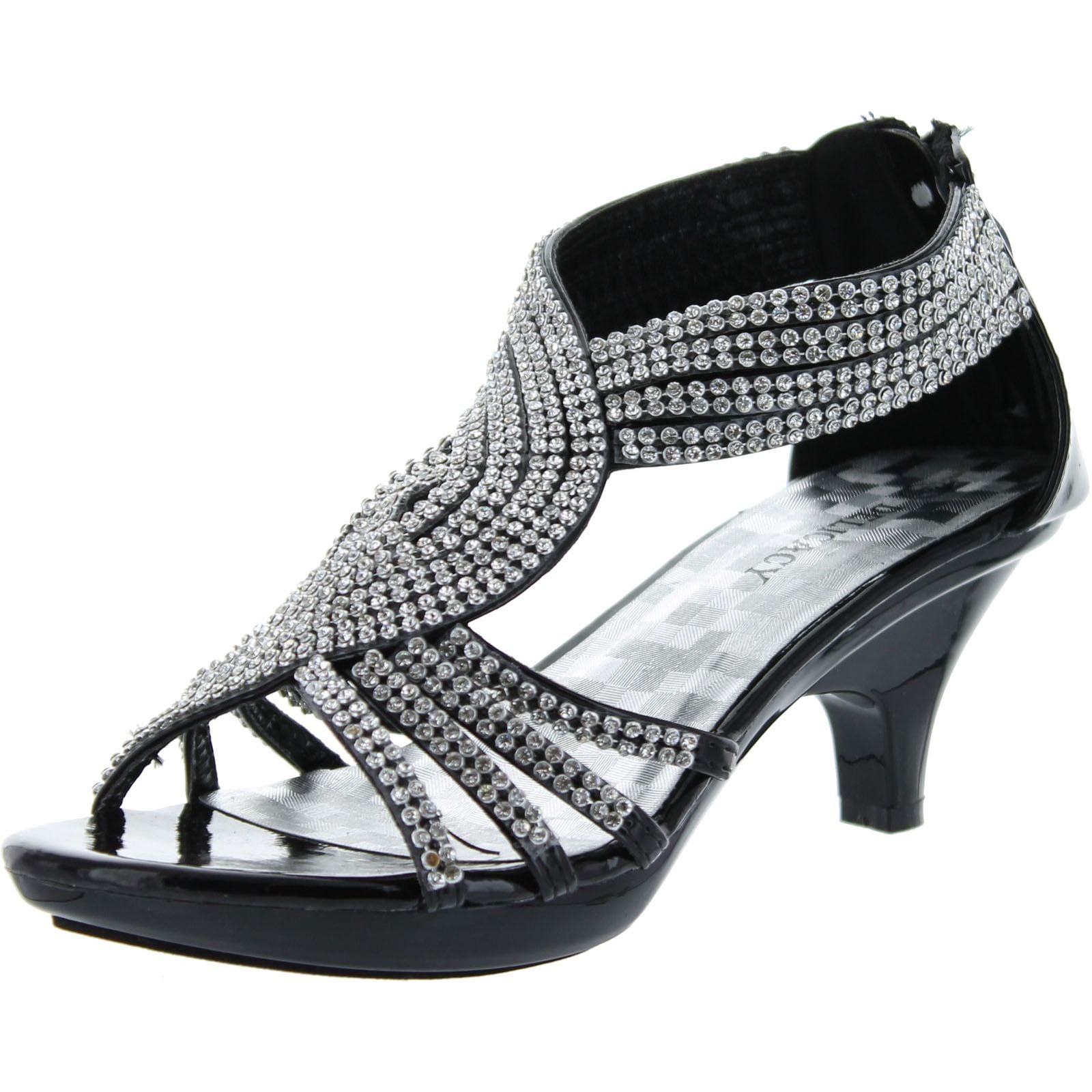 Delicacy Womens Angel-37 Strappy Rhinestone Dress Sandal Low Heel Shoes,  Black, 6