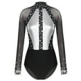 thumbnail image 3 of YONGHS Women's Rhinestone Ballet Dance Leotard Mesh Sheer Long Sleeve Gymnastics Bodysuit Tops Dark Gray M, 3 of 7