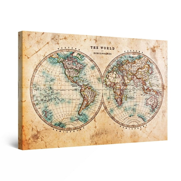 Startonight Canvas Wall Art Brown Spheres World Map Large Decor Framed 32" x 48"