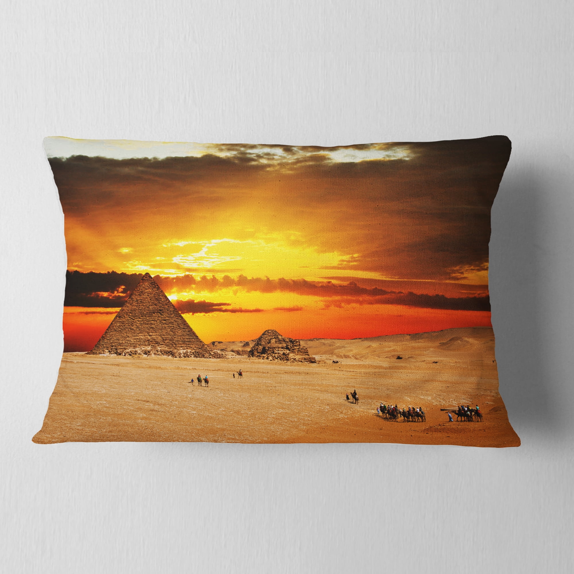 Designart Camel Caravan at Sunset - Landscape Photography Throw Pillow - 12x20