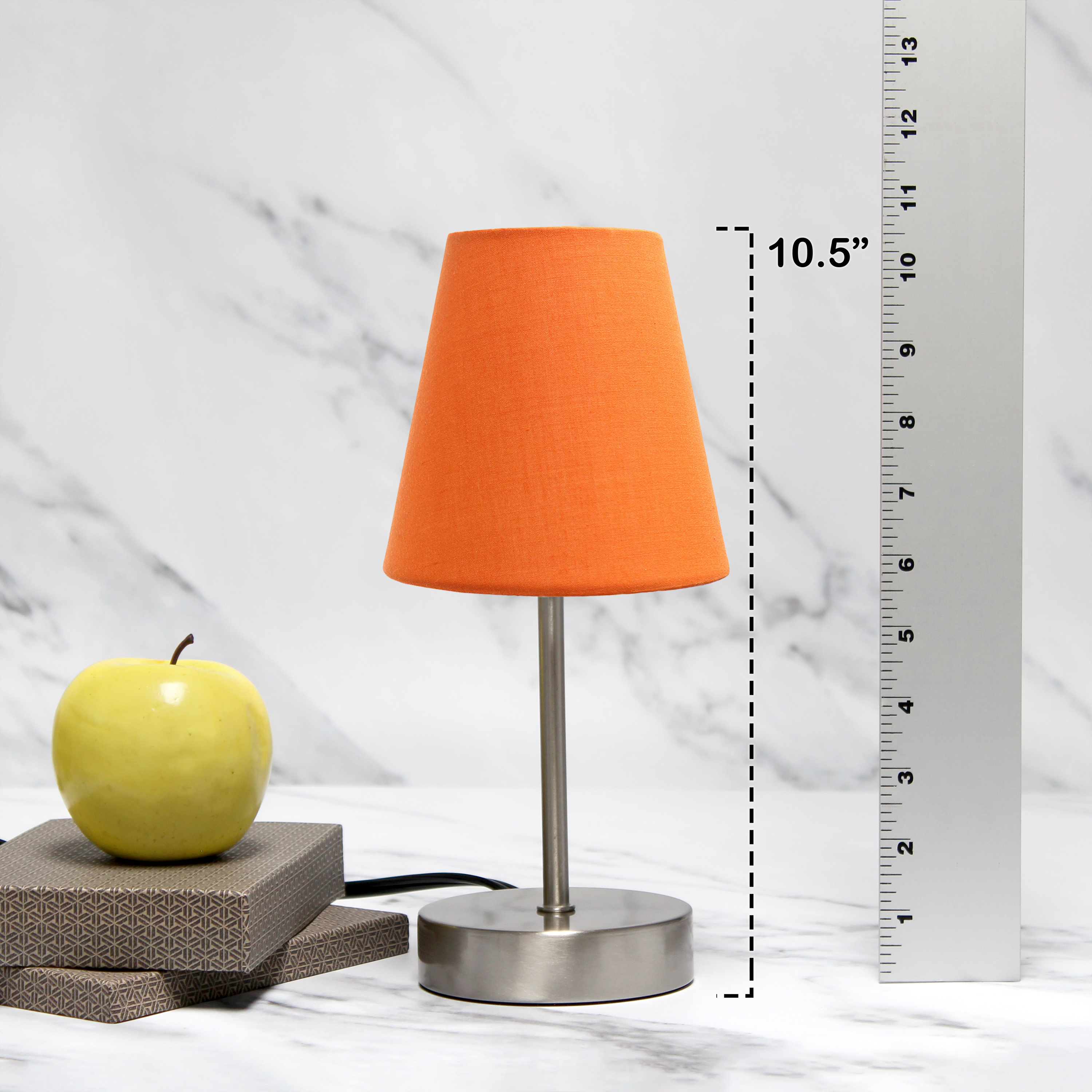 Creekwood Home 10.5" Iconic Duo Mini Sand Nickel Table Lamp Two Pack Set, for End Tables, Nightstands, Offices, Orange Shades