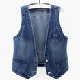 thumbnail image 2 of Women's Oversized Denim Vest Sleeveless Button Down Jacket Casual Open Front V Neck Top for Summer Fall Fashion Outerwear, 2 of 2