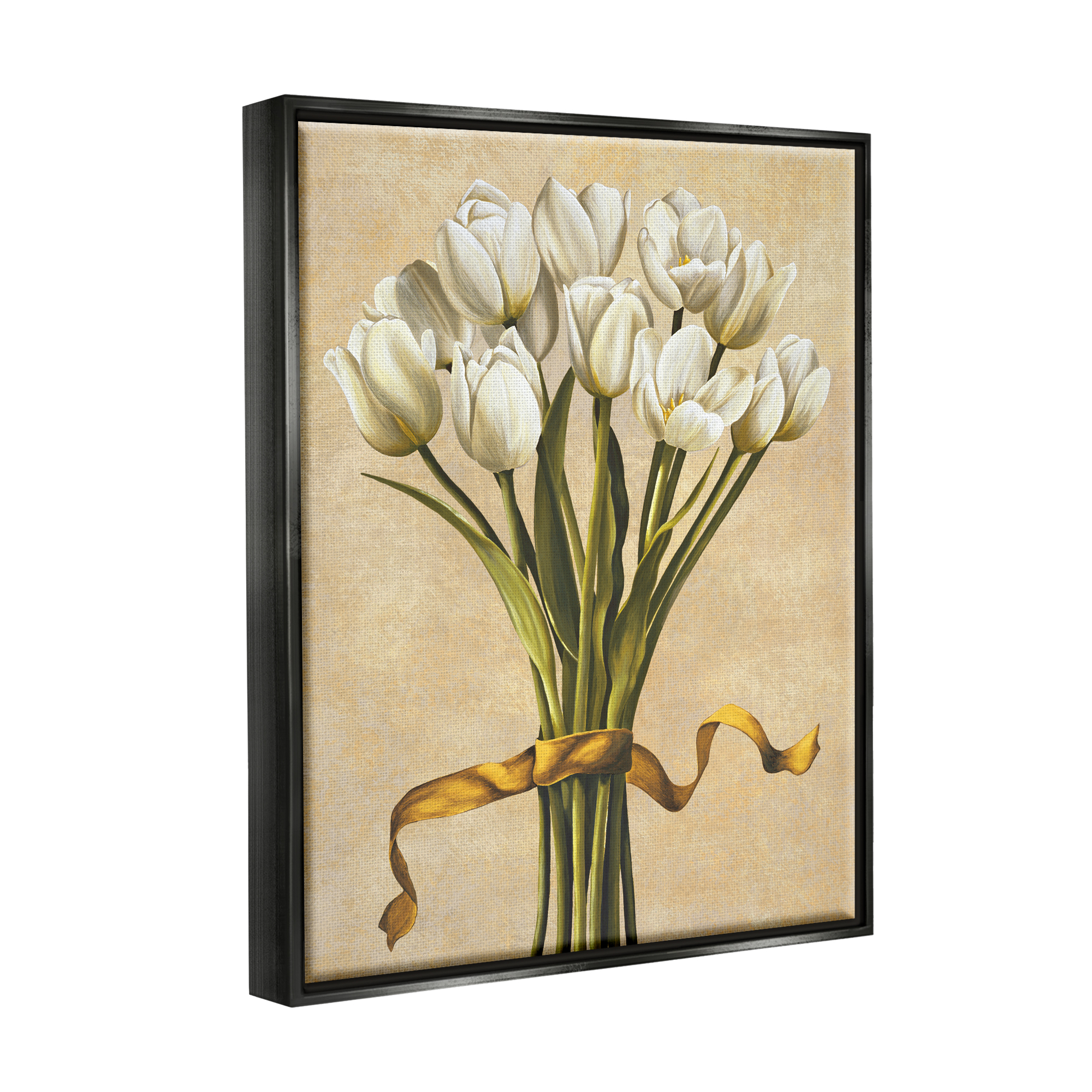 Stupell Industries Vintage White Tulips Botanical & Floral Painting Black Floater Framed Canvas Art Print Wall Art, 17 x 21
