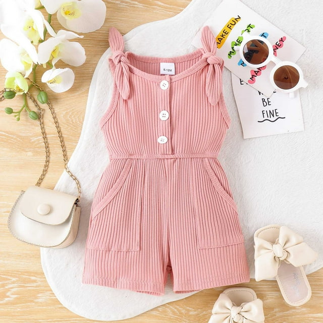 TopLLC Rompers Girls' New Summer Bow-strap Casual Sports Comfort Onesie Kid Rompers