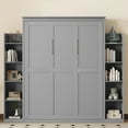 thumbnail image 3 of Harper & Bright Designs Wood Queen Size Murphy Bed with Storage Shelves and LED Lights, Foldable Wall Bed Murphy Bed Cabinet for Guest Room Home Office, Gray, 3 of 16