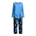 thumbnail image 4 of Zormilly Plus Size Outfits for Women 2 Piece Sets Long Sleeve Shirts Printed Wide Leg Pants Soft Lounge Sets, S-5XL, 4 of 6