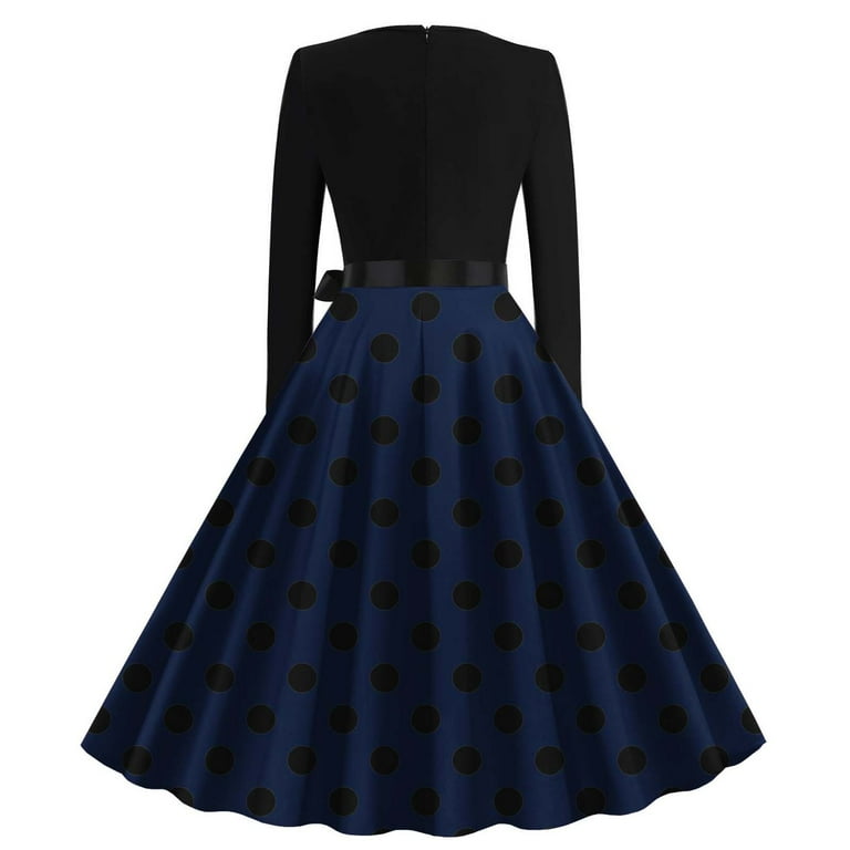 SDNall 50S Style Dresses for Women Lace Up Style Retro Zipper Long Sleeve  Knee-Length Dress Cocktail Party Evening Dress (Blue,SizesS-XXL) -  Walmart.com