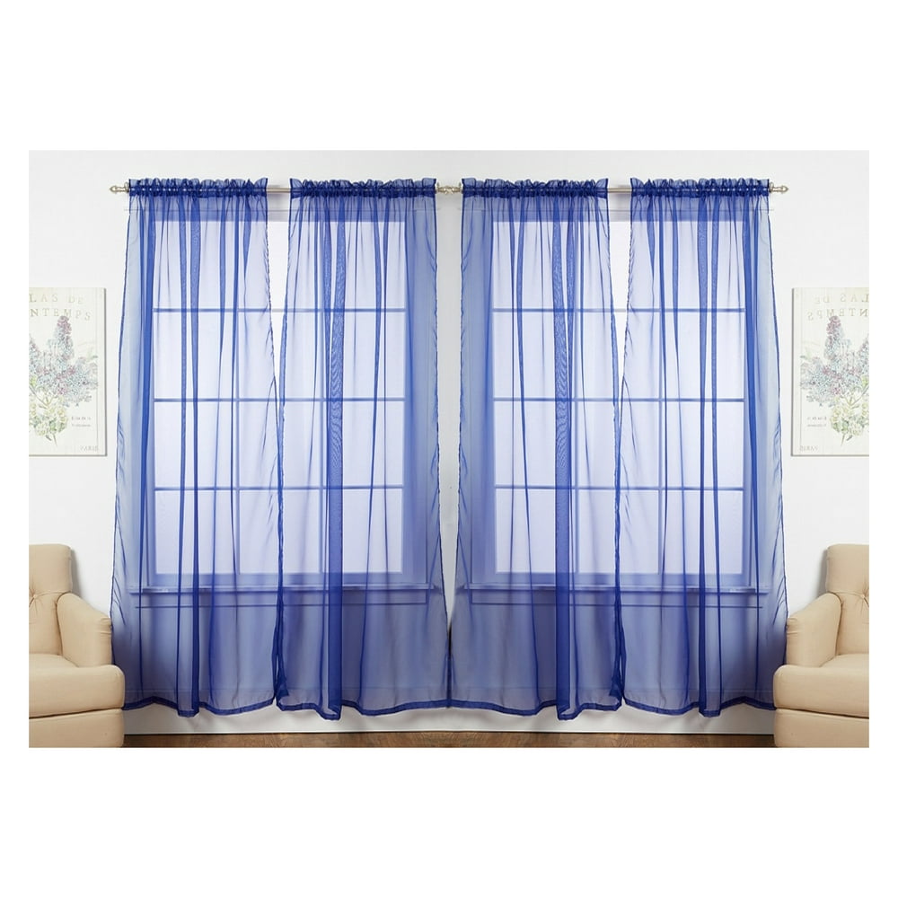 4PACK VALUE Solid Sheer Window Curtain Panels (NAVY BLUE) Walmart