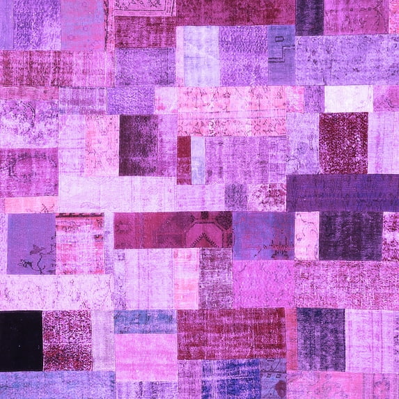 Ahgly Company Machine Washable Indoor Square Patchwork Purple Transitional Area Rugs, 7' Square